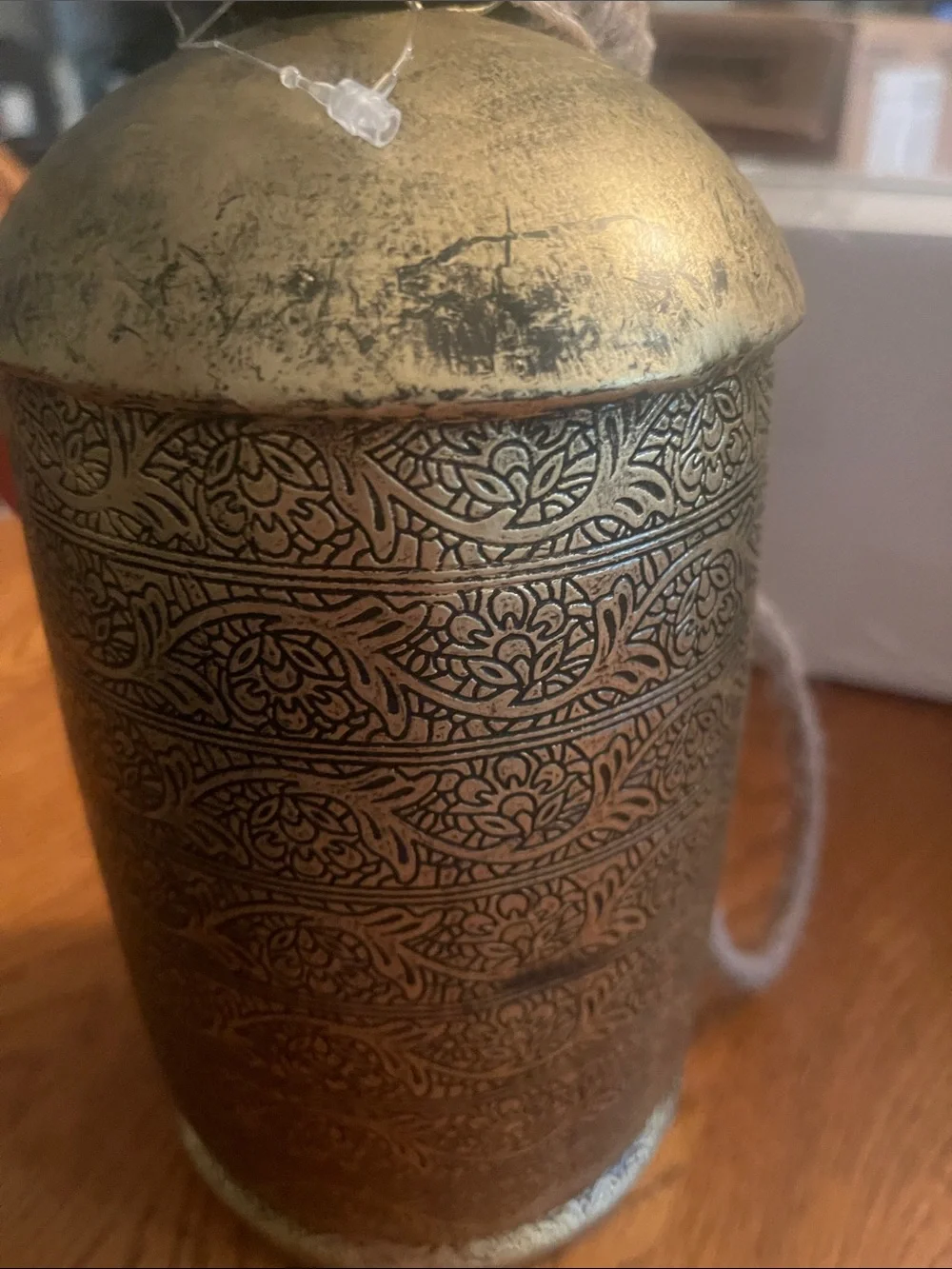 Decorative Carved Metal Lantern - Gold Finish
